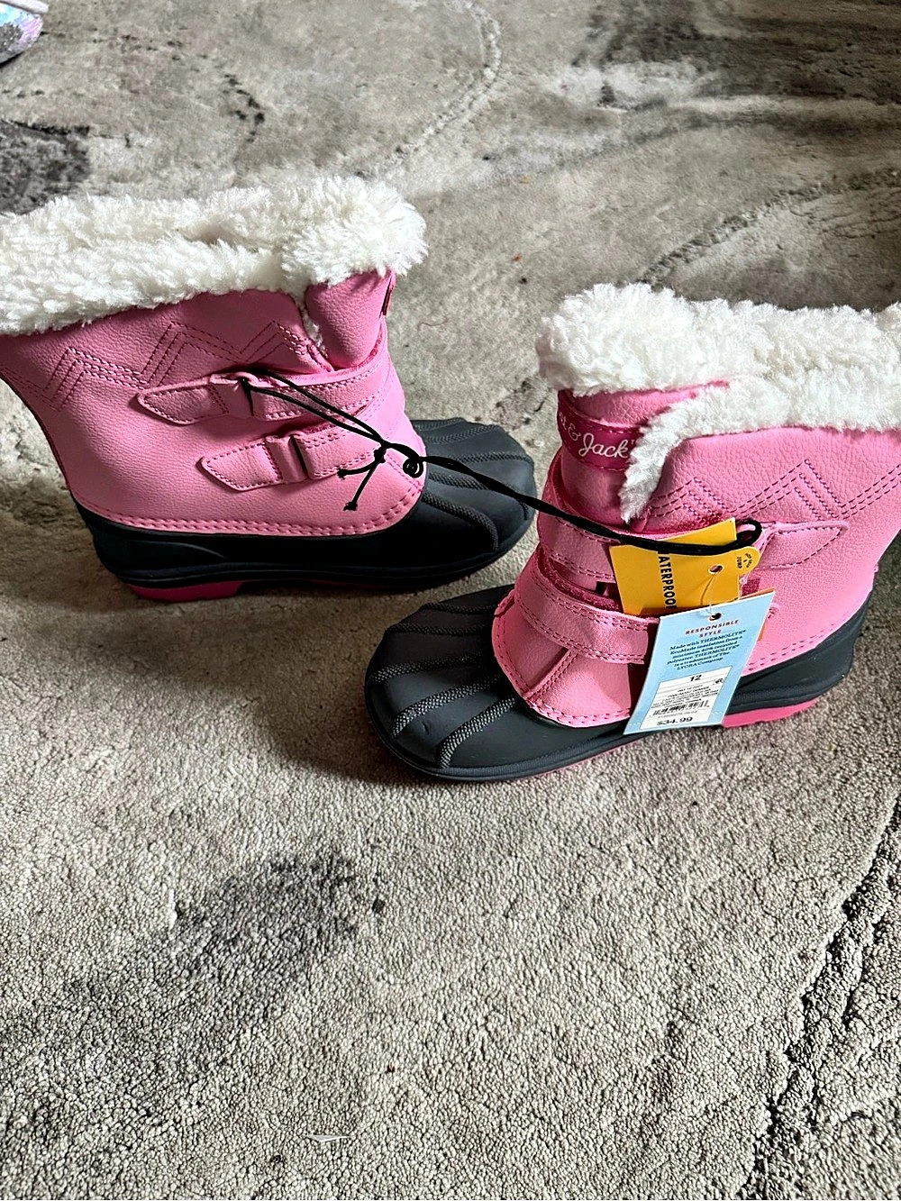 Cat & Jack Denver Winter Boots Pink & Black Girls US 12 NWT